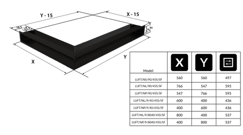 Grila Ventilație LUFT corner right 54,7x76,6x9 black Slim