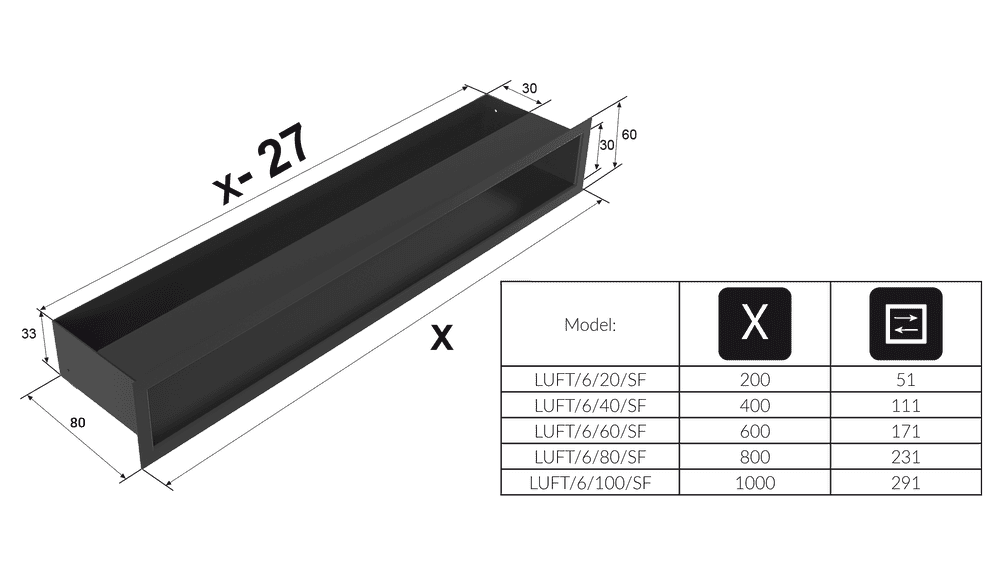 Grila Ventilație LUFT 6x40 graphite Slim