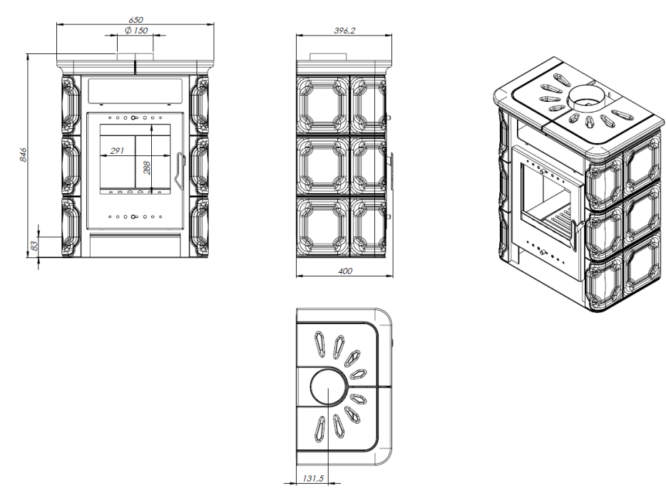 Sobă Nordflam Arta, 6kw, Maro, 60mp