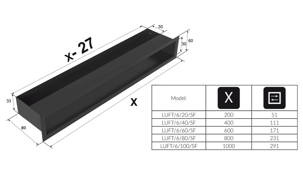 Grila Ventilație LUFT 6x20 graphite Slim