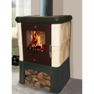 Soba pe lemne Domofire Piccolo, 6 kW, crem‑verde